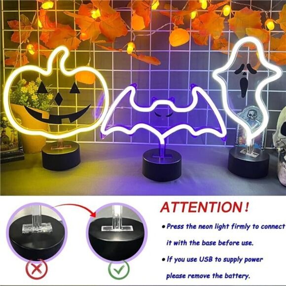 Purple Bat Neon Sign Base Halloween Decoration LED Bat Neon Light Signs Indoor - Picture 5 of 7